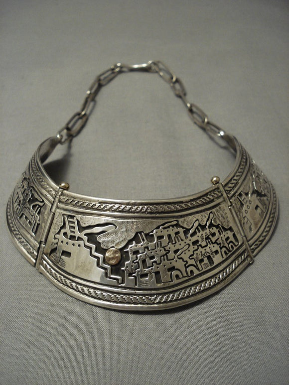 Important! The Best Vintage Santo Domingo Vidal Aragon 14k Gold Native American Jewelry Silver Necklace-Nativo Arts