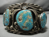 Important Tom David Vintage Native American Navajo #8 Turquoise Sterling Silver Bracelet Old-Nativo Arts