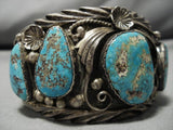 Important Tom David Vintage Native American Navajo #8 Turquoise Sterling Silver Bracelet Old-Nativo Arts