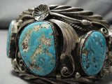 Important Tom David Vintage Native American Navajo #8 Turquoise Sterling Silver Bracelet Old-Nativo Arts