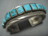 Important Tommy Tso Squared Turquoise Coral Sterling Native American Jewelry Silver Bracelet Old-Nativo Arts