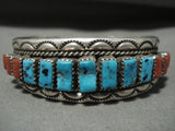 Important Tommy Tso 'Turquoise Stepping Stone' Coral Native American Jewelry Silver Bracelet-Nativo Arts