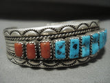 Important Tommy Tso 'Turquoise Stepping Stone' Coral Native American Jewelry Silver Bracelet-Nativo Arts