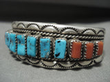 Important Tommy Tso 'Turquoise Stepping Stone' Coral Native American Jewelry Silver Bracelet-Nativo Arts
