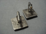 Important Tommy Tso Vintage Native American Jewelry Navajo Sterling Silver Turquoise Cufflinks-Nativo Arts