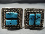 Important Tommy Tso Vintage Native American Jewelry Navajo Sterling Silver Turquoise Cufflinks-Nativo Arts
