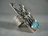 Important Towering Navajo Modernistic Navajo Native American Jewelry Silver Turquoise Ring-Nativo Arts