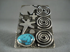 Important Towering Navajo Modernistic Navajo Native American Jewelry Silver Turquoise Ring-Nativo Arts