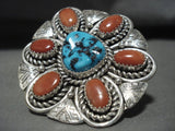 Important Tso Family Gigantic Navajo Turquoise Native American Jewelry Silver Ring-Nativo Arts