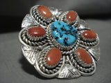 Important Tso Family Gigantic Navajo Turquoise Native American Jewelry Silver Ring-Nativo Arts