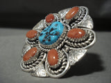 Important Tso Family Gigantic Navajo Turquoise Native American Jewelry Silver Ring-Nativo Arts