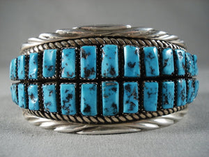 Important Tso Vintage Navajo 'Stepping Stone' Turquoise Native American Jewelry Silver Bracelet-Nativo Arts
