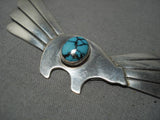 Important Turquoise!! Blue Warrior Vintage Native American Navajo Sterling Silver Wing Necklace-Nativo Arts