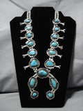 Important Turquoise Vintage Native American Navajo Sterling Silver Squash Blossom Necklace-Nativo Arts