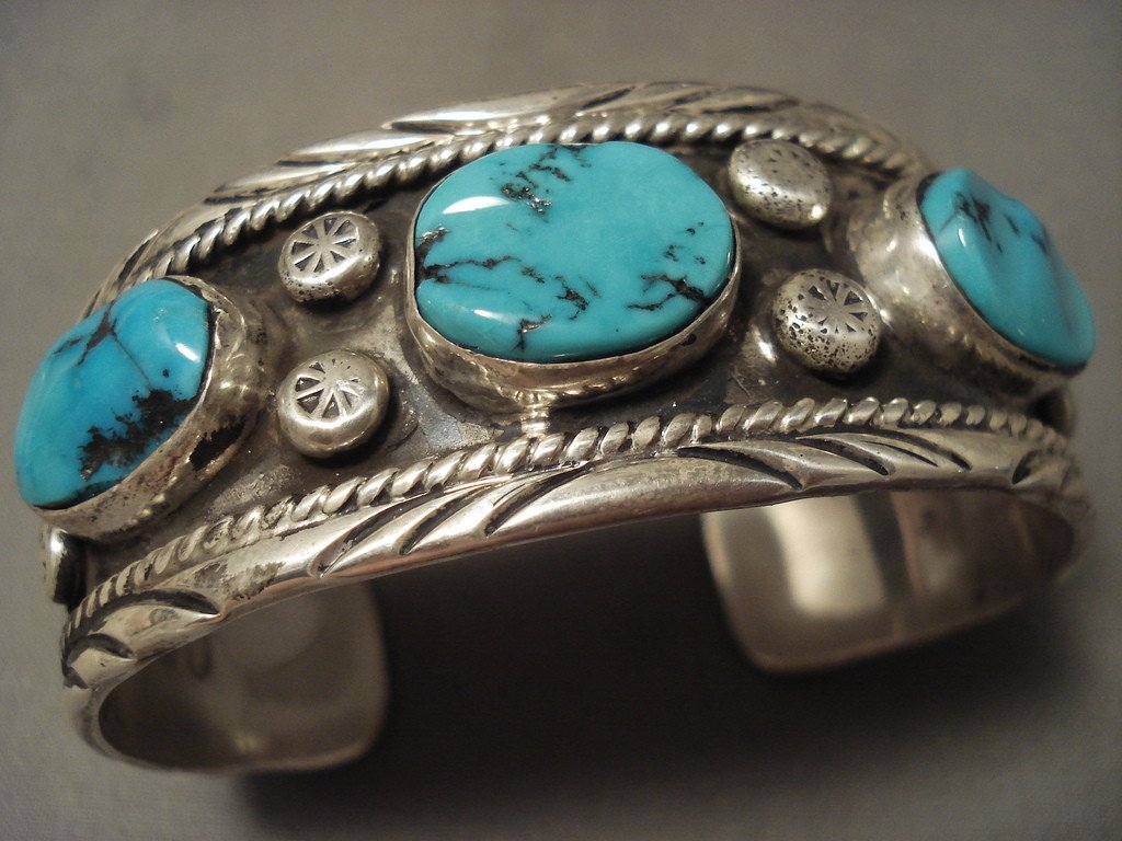 Important Vintage Hopi/ Navajo Victor Coochwytewa Turquoise Native American  Jewelry Silver Bracelet