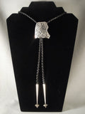 Important Vintage Hopi rising Bear Native American Jewelry Silver Bolo Tie Old-Nativo Arts