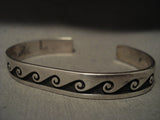 Important Vintage Hopi Steven Sockyma 'Precise Wave' Native American Jewelry Silver Bracelet-Nativo Arts