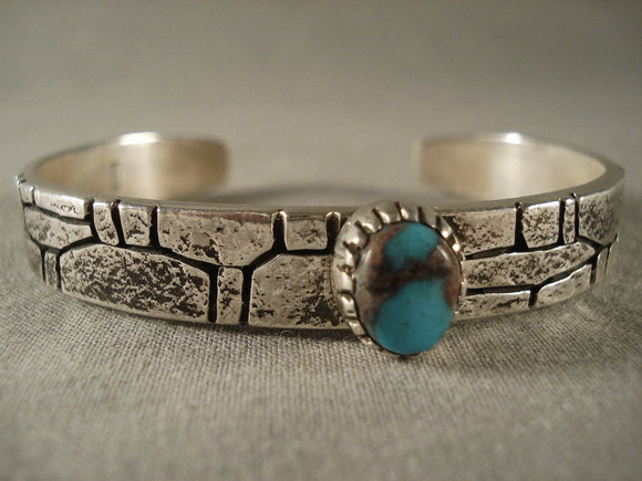 Important Vintage Kee Yazzie Bisbee Turquoise silver Stone Wall Bracelet-Nativo Arts