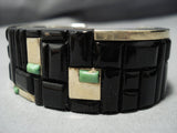 Important Vintage Native American Jewelry Navajo 14k Gold Sterling Silver Gaspeite Bracelet Cuff-Nativo Arts