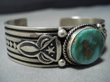 Important Vintage Native American Jewelry Navajo Al Jake Green Turquoise Sterling Silver Cuff Bracelet-Nativo Arts