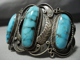 Important Vintage Native American Jewelry Navajo Blue Wind Turquoise Sterling Silver Bracelet-Nativo Arts