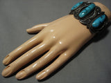 Important Vintage Native American Jewelry Navajo Blue Wind Turquoise Sterling Silver Bracelet-Nativo Arts