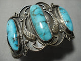 Important Vintage Native American Jewelry Navajo Blue Wind Turquoise Sterling Silver Bracelet-Nativo Arts