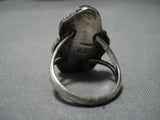 Important Vintage Native American Jewelry Navajo Blue Wind Turquoise Sterling Silver Leaf Ring Old-Nativo Arts