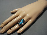Important Vintage Native American Jewelry Navajo Blue Wind Turquoise Sterling Silver Leaf Ring Old-Nativo Arts