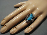 Important Vintage Native American Jewelry Navajo Blue Wind Turquoise Sterling Silver Leaf Ring Old-Nativo Arts