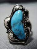 Important Vintage Native American Jewelry Navajo Blue Wind Turquoise Sterling Silver Leaf Ring Old-Nativo Arts