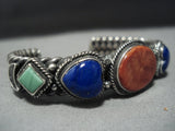 Important Vintage Native American Jewelry Navajo Dave Reeves Turquoise Coiled Sterling Silver Bracelet-Nativo Arts