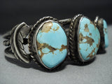Important Vintage Native American Jewelry Navajo Early #8 Turquoise Mine Sterling Silver Bracelet Old-Nativo Arts