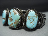 Important Vintage Native American Jewelry Navajo Early #8 Turquoise Mine Sterling Silver Bracelet Old-Nativo Arts