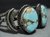 Important Vintage Native American Jewelry Navajo Early #8 Turquoise Mine Sterling Silver Bracelet Old-Nativo Arts