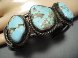 Important Vintage Native American Jewelry Navajo Early #8 Turquoise Mine Sterling Silver Bracelet Old-Nativo Arts