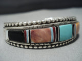Important!! Vintage Native American Jewelry Navajo Ervin Tsosie Turquoise Inlai Sterling Silver Bracelet-Nativo Arts