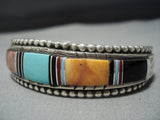 Important!! Vintage Native American Jewelry Navajo Ervin Tsosie Turquoise Inlai Sterling Silver Bracelet-Nativo Arts