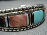 Important!! Vintage Native American Jewelry Navajo Ervin Tsosie Turquoise Inlai Sterling Silver Bracelet-Nativo Arts