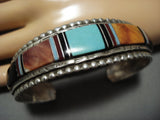 Important!! Vintage Native American Jewelry Navajo Ervin Tsosie Turquoise Inlai Sterling Silver Bracelet-Nativo Arts