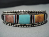 Important!! Vintage Native American Jewelry Navajo Ervin Tsosie Turquoise Inlai Sterling Silver Bracelet-Nativo Arts