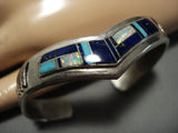 Important!! Vintage Native American Jewelry Navajo Ervin Tsosie Turquoise Inlay Sterling Silver Bracelet-Nativo Arts