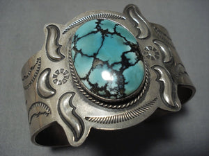 Important Vintage Native American Jewelry Navajo Eve Abeyta Spiderweb Turquoise Sterling Silver Bracelet-Nativo Arts