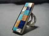 Important Vintage Native American Jewelry Navajo Frank Yellowhorse Turquoise Inlay Sterling Silver Ring-Nativo Arts