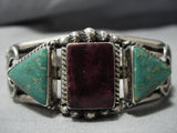 Important Vintage Native American Jewelry Navajo Ivan Kee Turquoise Sterling Silver Bracelet Old-Nativo Arts