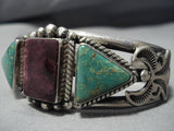 Important Vintage Native American Jewelry Navajo Ivan Kee Turquoise Sterling Silver Bracelet Old-Nativo Arts