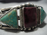 Important Vintage Native American Jewelry Navajo Ivan Kee Turquoise Sterling Silver Bracelet Old-Nativo Arts