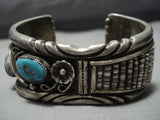 Important Vintage Native American Jewelry Navajo Jacksn Family Heishi Turquoise Sterling Silver Bracelet-Nativo Arts