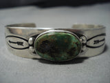 Important Vintage Native American Jewelry Navajo Jeanette Dale Green Turquoise Sterling Silver Bracelet-Nativo Arts