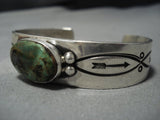 Important Vintage Native American Jewelry Navajo Jeanette Dale Green Turquoise Sterling Silver Bracelet-Nativo Arts